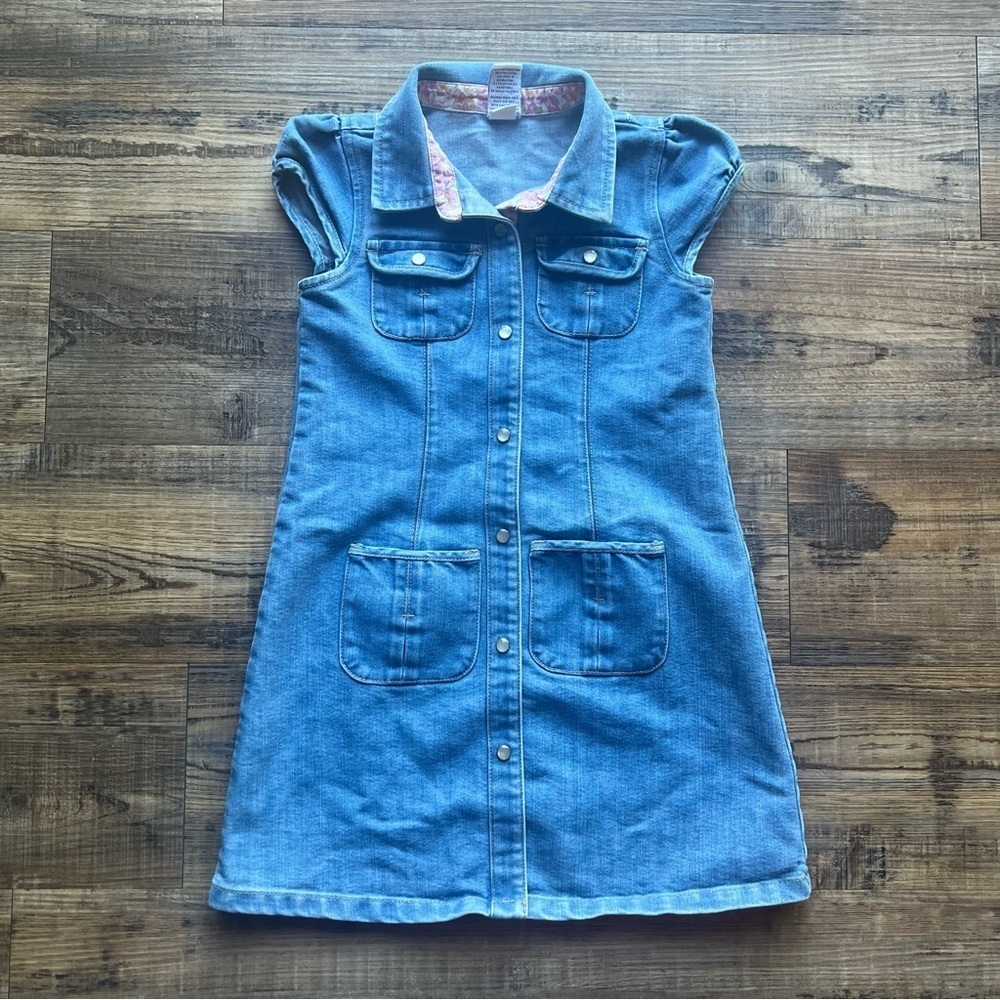 Vintage Old Navy Toddler Girls Denim Pearl Snap Button Retro Dress Size 4t